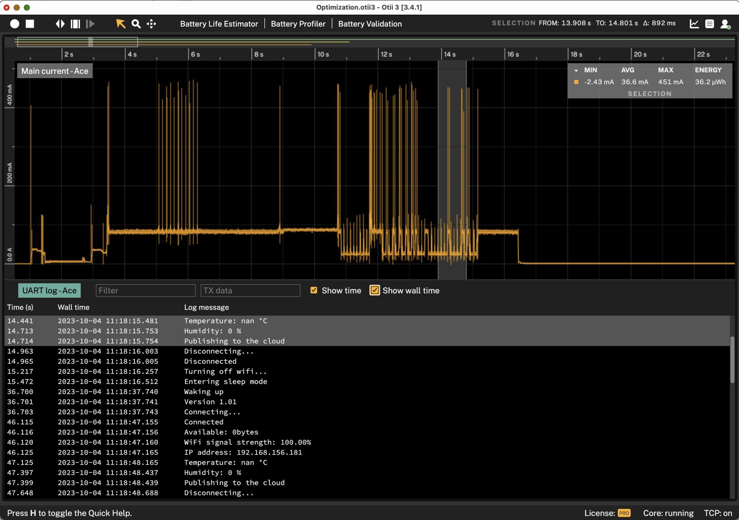 Compare power measurements in real-time with Otii Arc/Ace Pro.